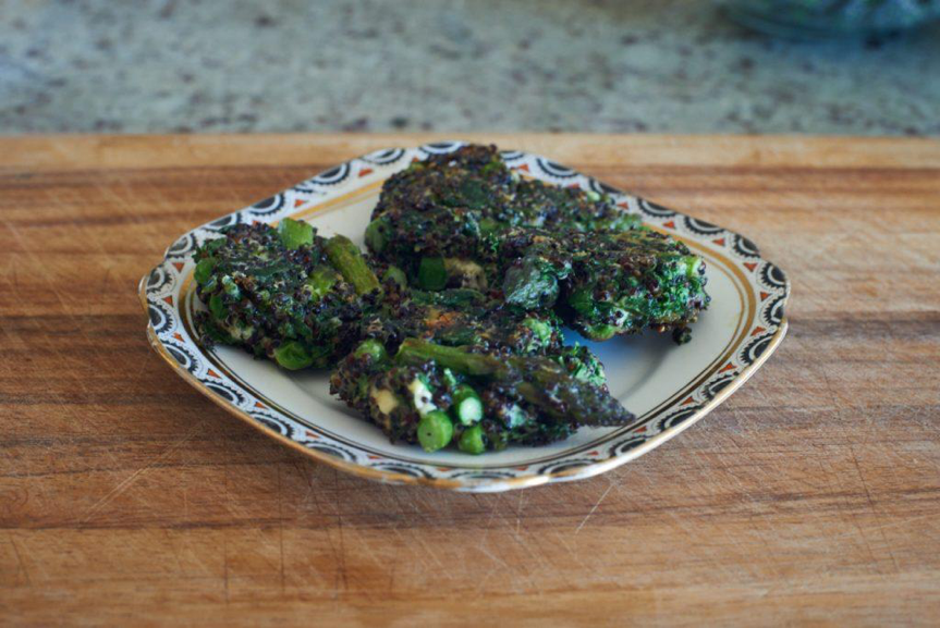 Asparagus, pea, kale & feta quinoa fritters